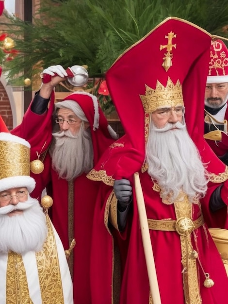 Photo portrait of the the dutch santa claus called 'sinterklaas' while he is arriving in town