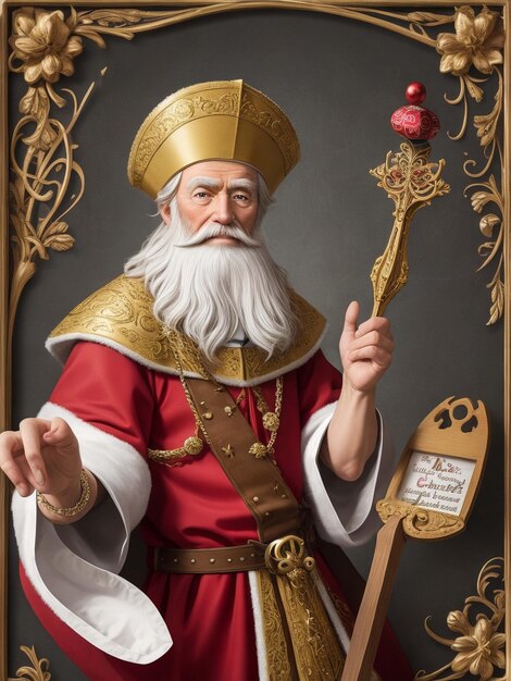 Photo portrait of the the dutch santa claus called 'sinterklaas' while he is arriving in town