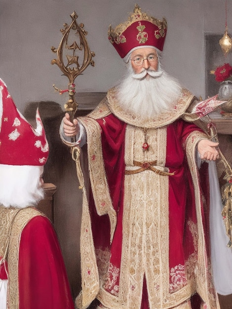 Photo portrait of the the dutch santa claus called 'sinterklaas' while he is arriving in town