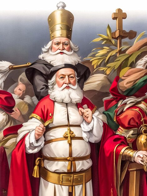 Photo portrait of the the dutch santa claus called 'sinterklaas' while he is arriving in town