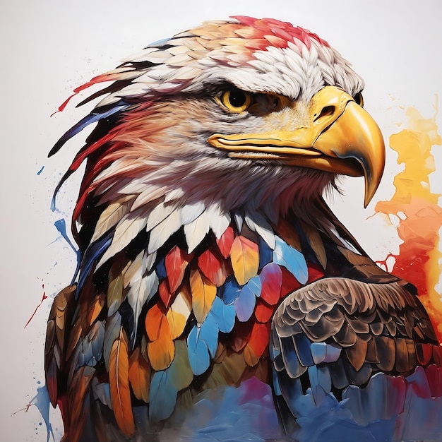 Portrait Eagle in multicolor paint on subject of imagination