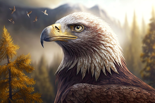 Portrait of eagle in a natural environment generative ai illustration