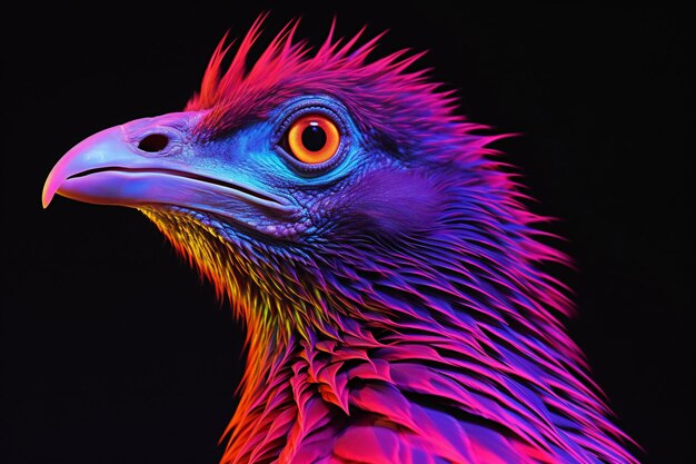 Portrait of an eagle in neon light on a black background