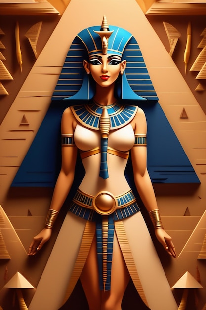 Portrait of the Egyptian princess in gold jewelry Queen Cleopatra egypt goddess paper art