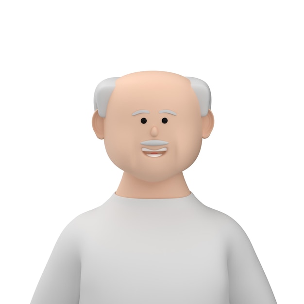 Portrait of an elderly male character over white background 3d render