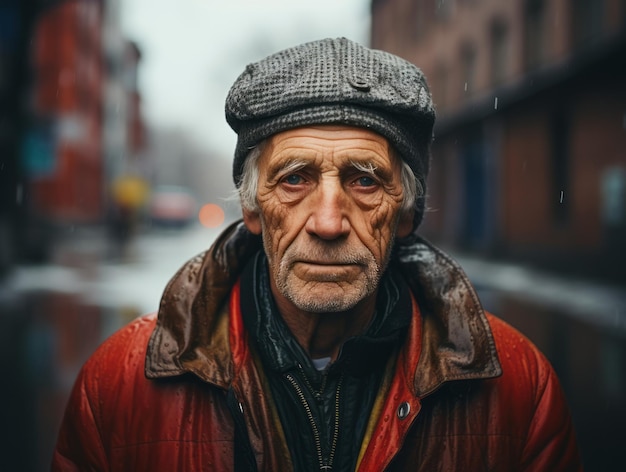 Портрет пожилого человека в шапке на улице