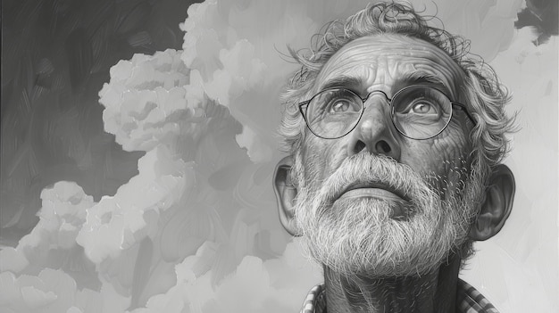 portrait of an elderly man looking up