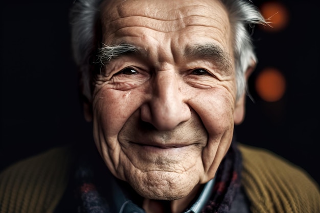 카메라를 향해 미소 짓는 노인 초상화 클로즈업 생성 AI