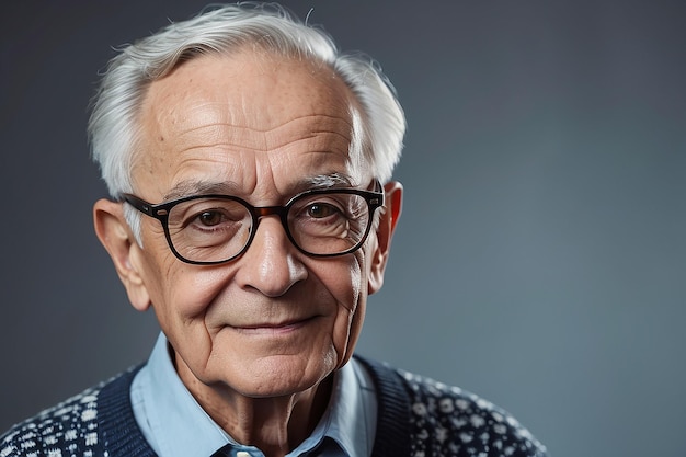 Photo portrait of elderly man wearing glasses generative ai