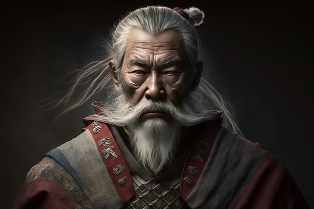 Portrait of elderly samurai warrior in traditional Japanese armor Generative AI