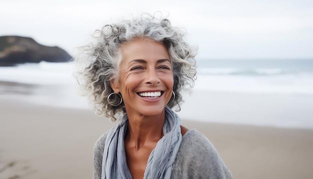 Portrait of an elderly woman on the beach