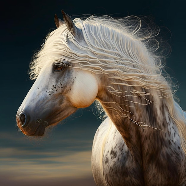 Portrait of elegance white horse face