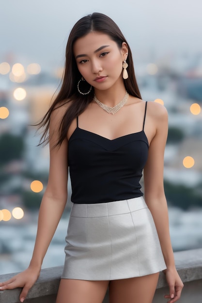 Portrait of elegant women at night with city background