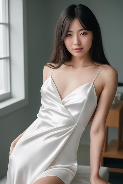 portrait of a elegant women wearing silk slip dress