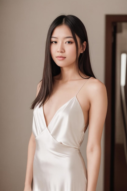 portrait of a elegant women wearing silk slip dress