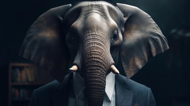 공식적인 비즈니스 정장을 입은 코끼리의 초상화 우아한 보스 코끼리 생성 Ai