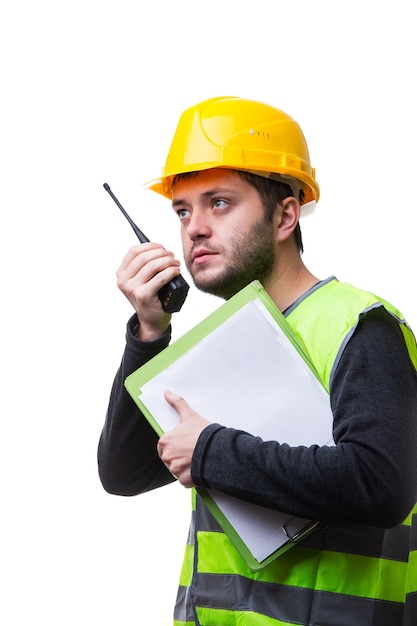 Portrait of engineer on white backgroun