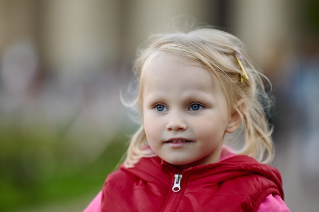 Portrait of european female baby with blond hair