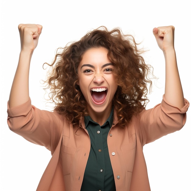 Foto ritratto di una giovane donna eccitata che celebra il successo isolata su uno sfondo bianco