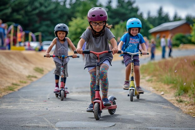 Portrait of Exciting Spins Kids Outdoor Scooter Adventures