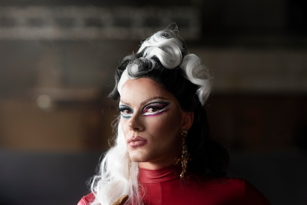 Foto ritratto di una favolosa drag queen in posa