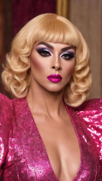 Portrait of fabulous drag queen with a blonde wig