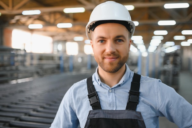 Portrait of factory worker Young handsome factory worker