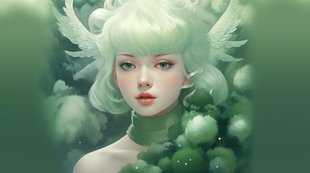 A portrait of a fairytale mystical girl in a green costume Celebrating the New Year of the Dragon AI generative