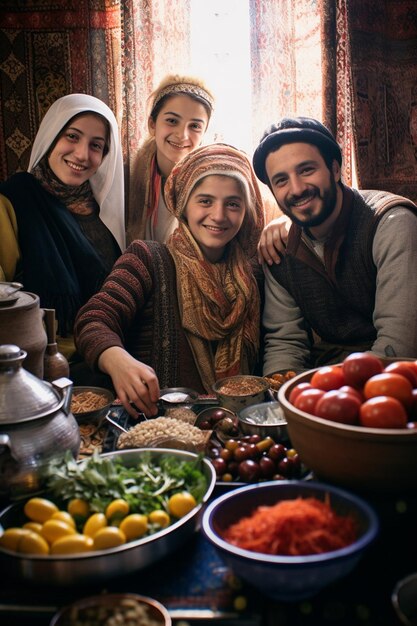 Photo a portrait of a family around their haftseen table