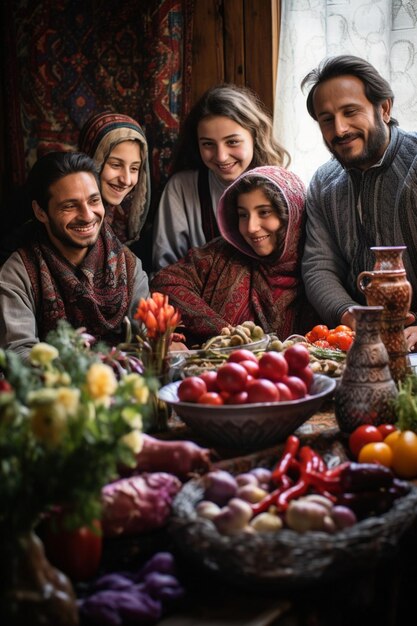 Photo a portrait of a family around their haftseen table