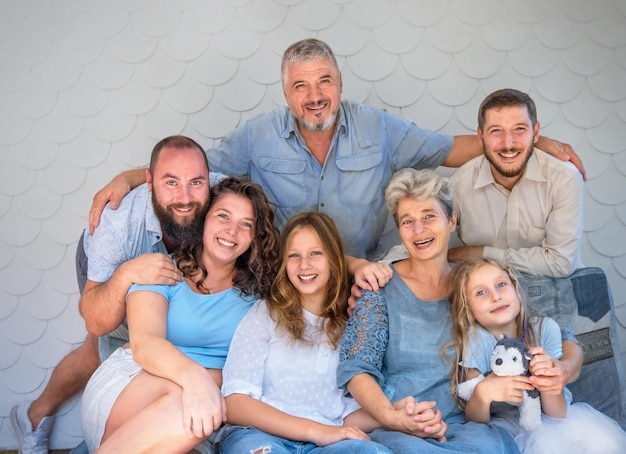 Portrait of the family on the sofa