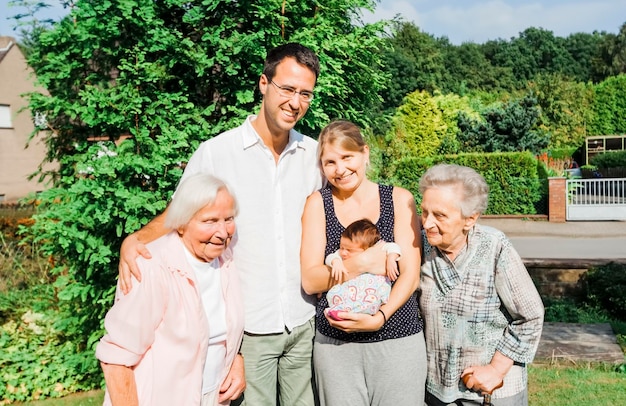 portrait of family standing outdoors
