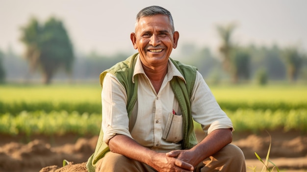 Portrait of a farmer against the backdrop of his fields