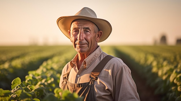 Portrait of a farmer against the backdrop of his fields