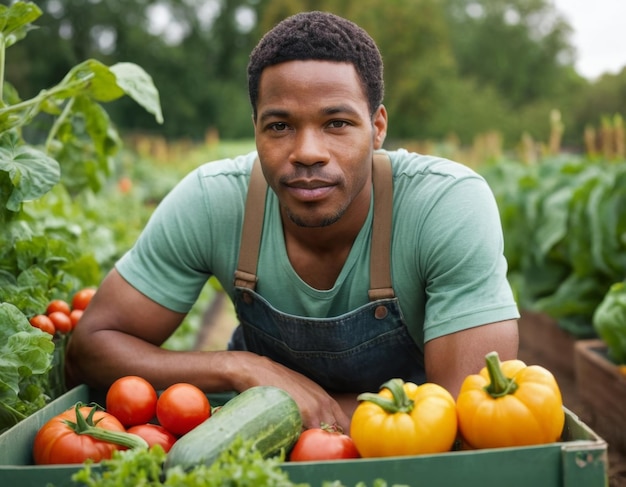 Portrait of a farmer in the garden AI generation