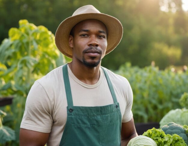 Portrait of a farmer in the garden AI generation