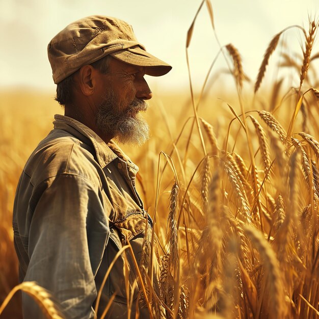 Портрет фермера, стоящего на пшеничном поле