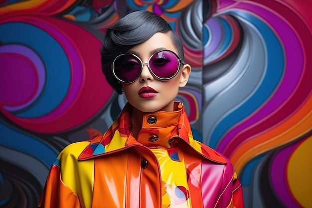 Portrait of fashion asian model in style of futurism fashion saturated color