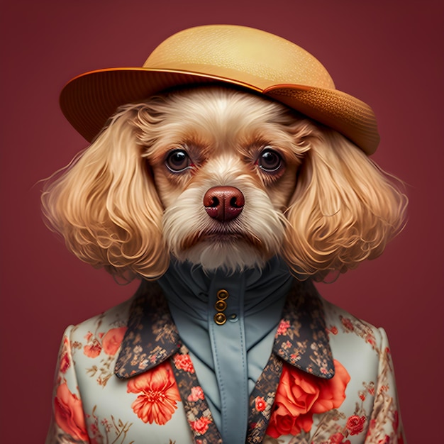 Portrait of a fashion dog illustartion trendy and funny artxA