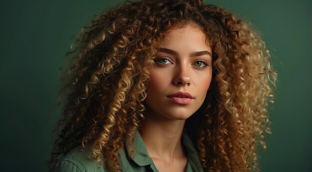 Foto ritratto di una donna di moda capelli ricci di una donna ritratto d'una bella giovane modella