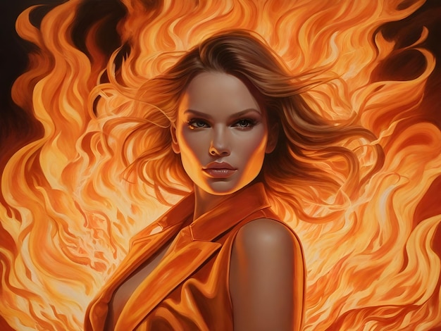 Photo portrait of a fashionable woman engulfed in flames