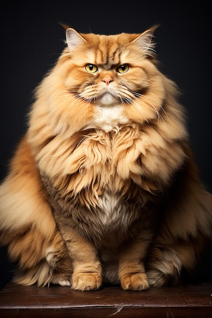 Портрет толстой пушистой кошки с сердитым выражением лица
