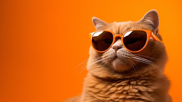 Portrait of a fat orange scottish fold cat wearing goggles