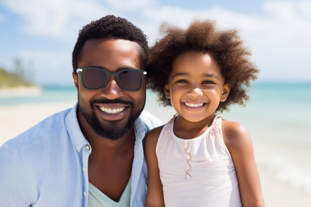 Portrait of father and daughter on beach