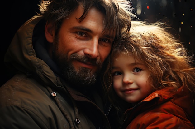 Photo portrait of father hug daughter