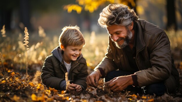 Portrait of a father playing and walking with his young son parenthood