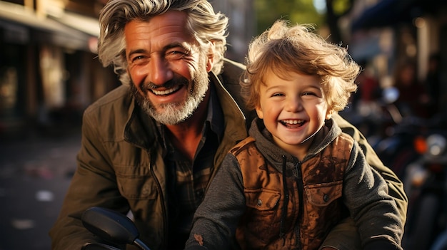 Portrait of a father playing and walking with his young son parenthood