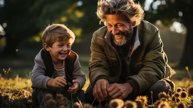 Portrait of a father playing and walking with his young son parenthood