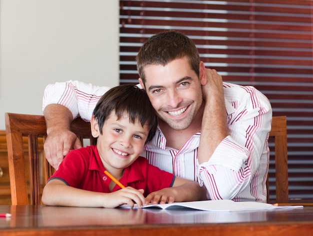 Portrait of father and son drawing