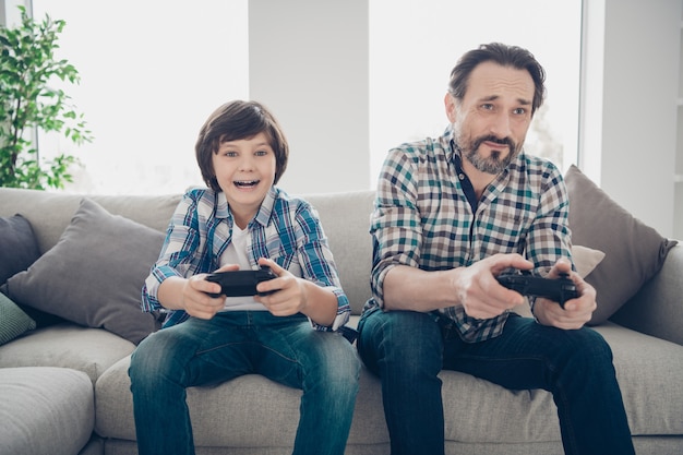 Portrait of father and son spending time together